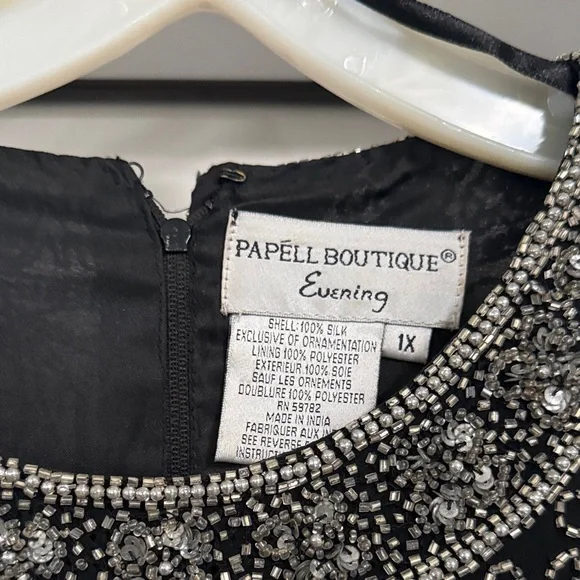 Papell Boutique Black and Silver Floral Beaded Blouse - Picture 2 of 3